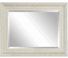 Elegance French Ornate Embossed Antique White Gold Framed Wood Wall Mirror - West Frames