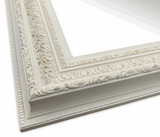 Elegance French Ornate Embossed Antique White Gold Framed Wood Wall Mirror - West Frames
