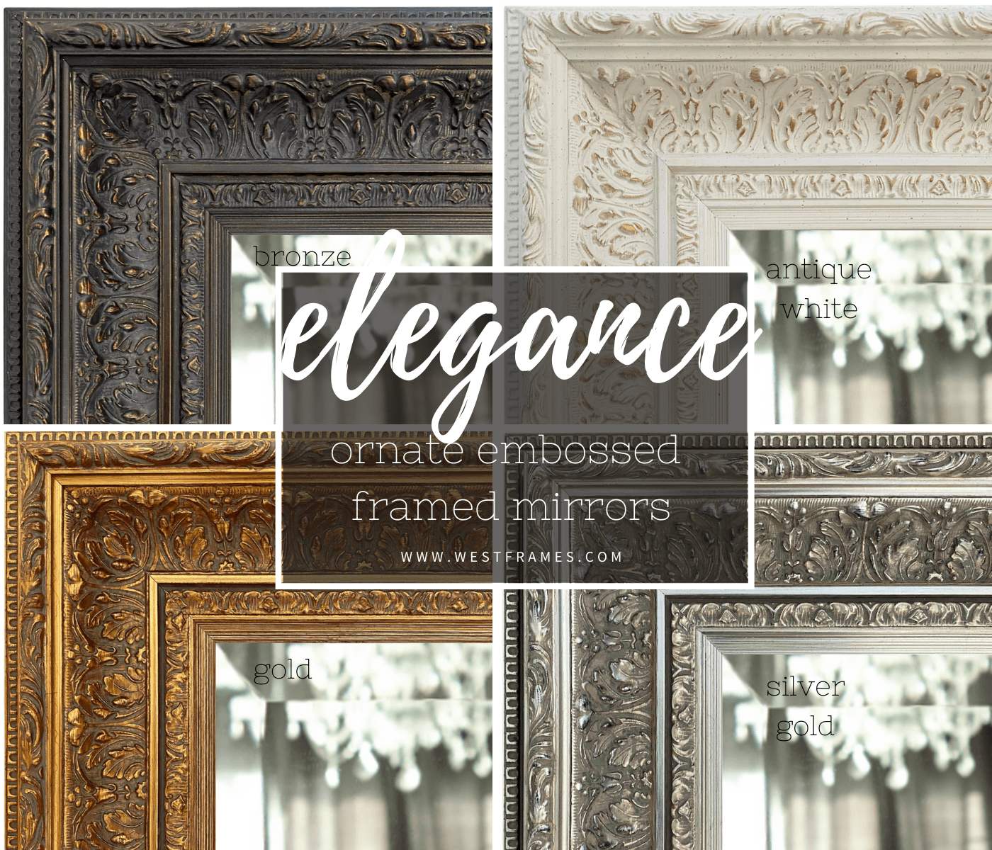 Elegance French Ornate Embossed Wood Framed Floor Mirror Bronze Finish - West Frames