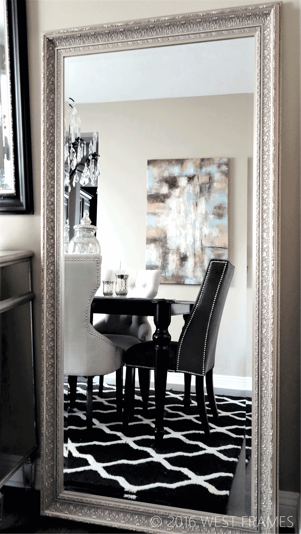 Elegance French Ornate Embossed Wood Framed Floor Mirror Champagne Silver Gold - West Frames