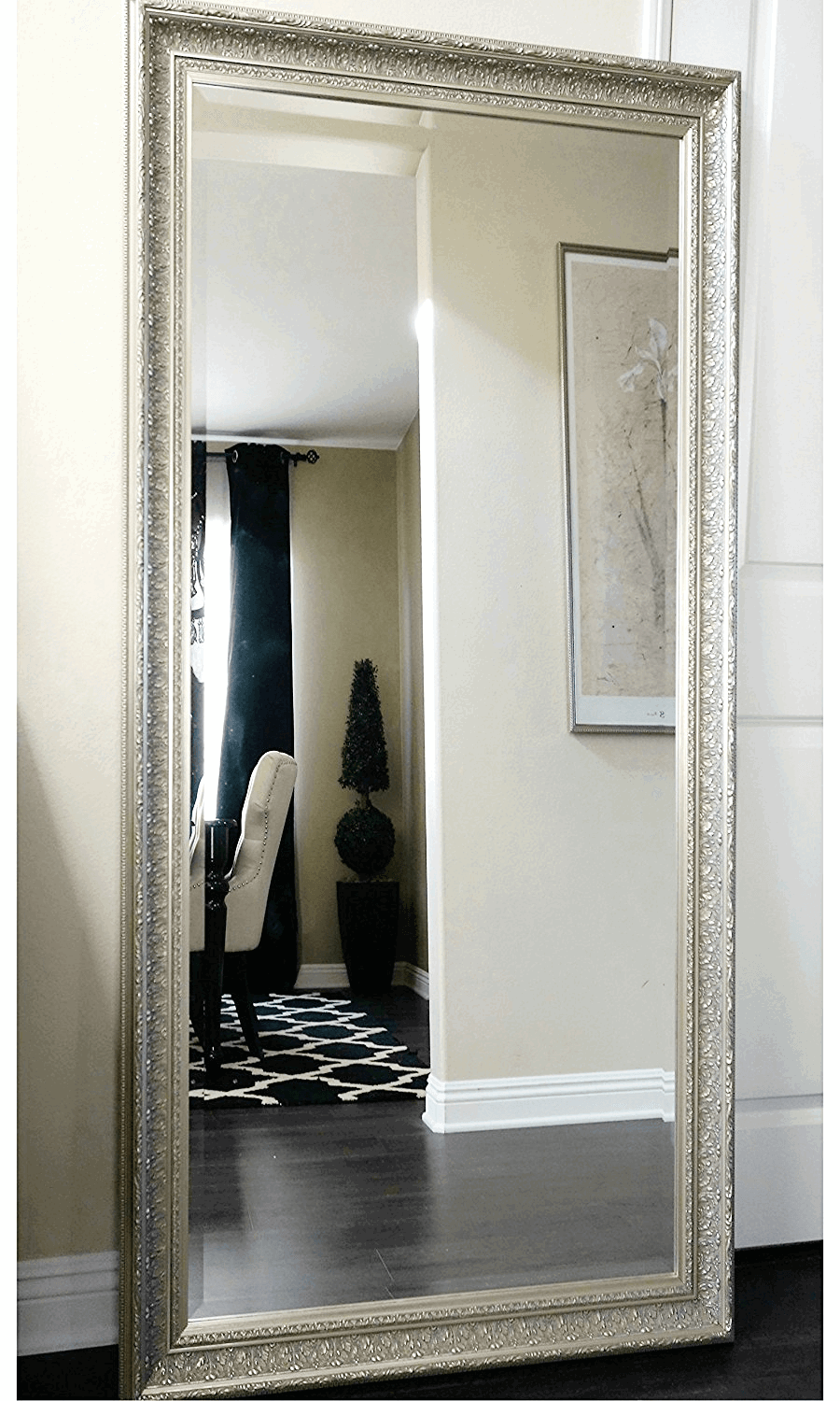 Elegance French Ornate Embossed Wood Framed Floor Mirror Champagne Silver Gold - West Frames