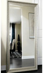 Elegance French Ornate Embossed Wood Framed Floor Mirror Silver Gold Finish - West Frames