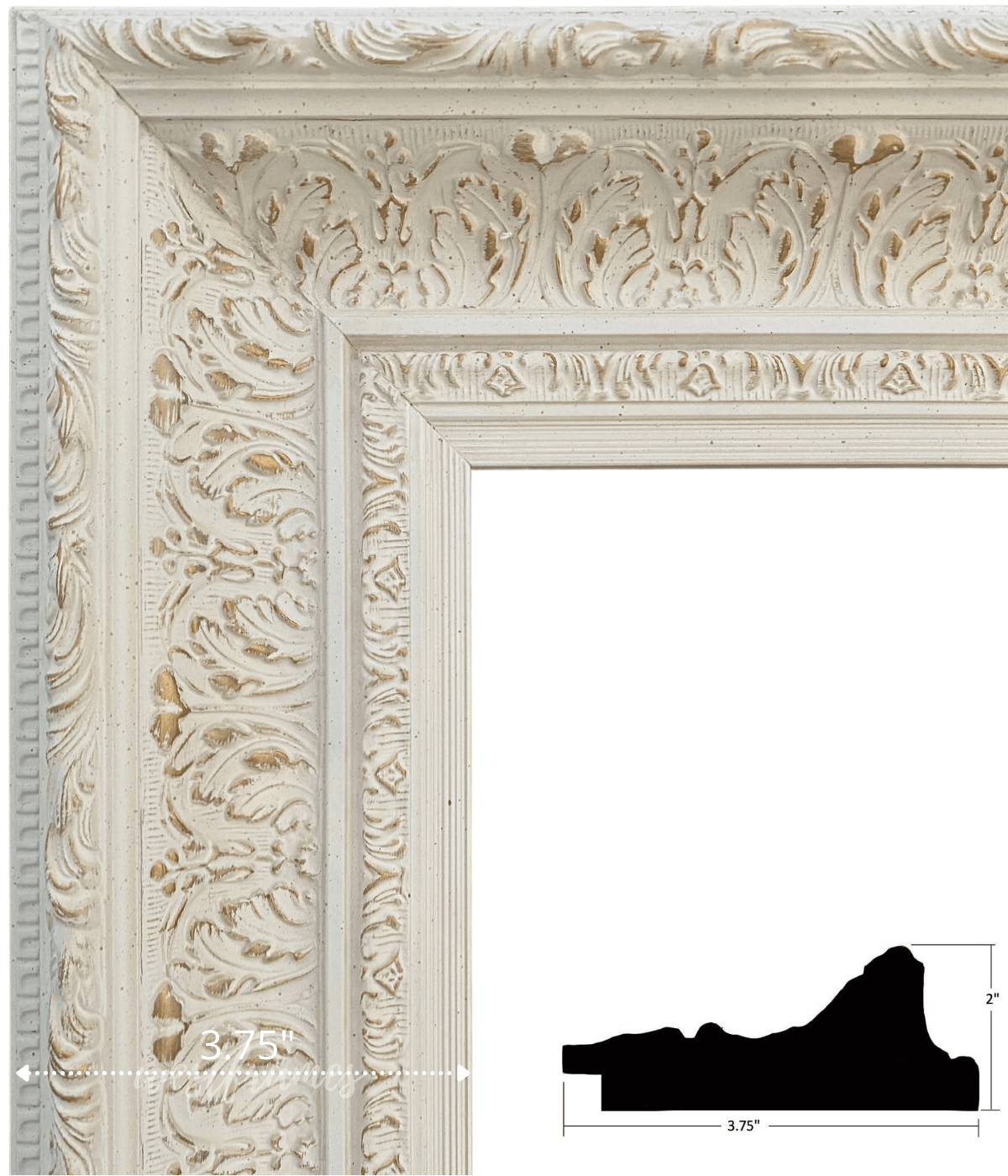 Elegance French Ornate Embossed Wood Picture Frame Antique White Gold 3.75" Wide - West Frames