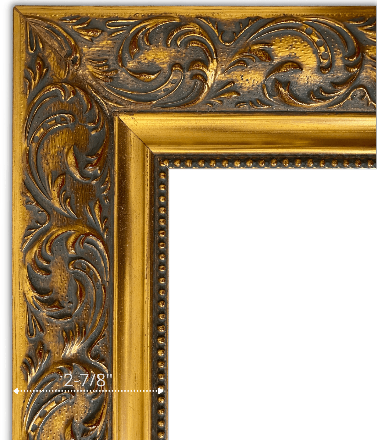 Ella Vintage Ornate Embossed Wood Picture Frame Antique Gold Patina Finish 2 7/8" Wide - West Frames