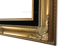 Estelle Antique Gold Leaf Wood French Baroque Picture Frame with Black Velveteen Liner - West Frames