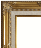 Estelle Antique Gold Leaf Wood French Baroque Picture Frame with Natural Linen Liner 3" Wide - West Frames