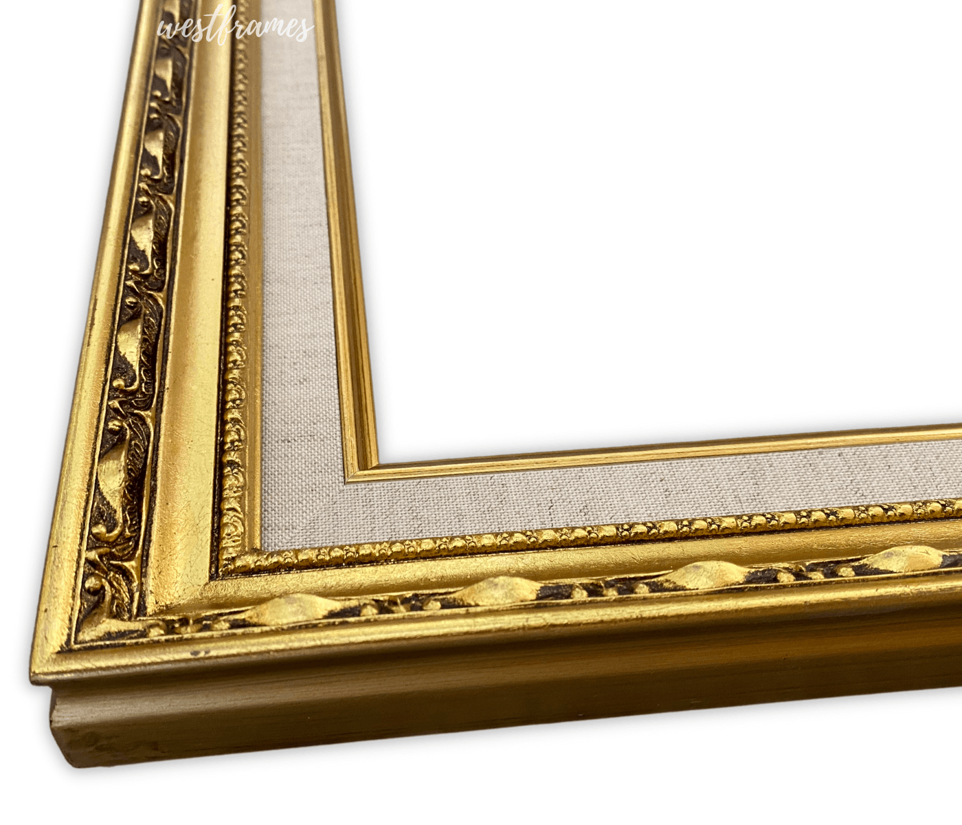 Lulu Antique Gold Leaf Wood Ornate Baroque Picture Frame with Natural Linen Liner 2.5" Wide - West Frames