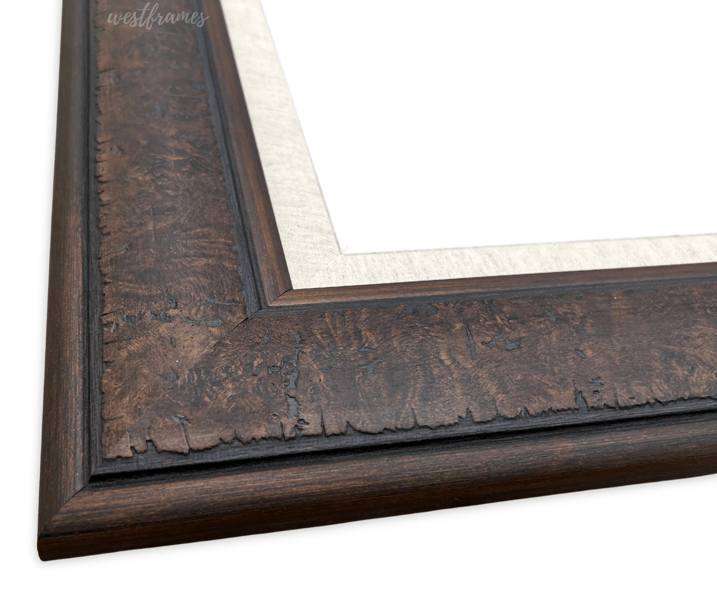Marcello Rustic Distressed Walnut Brown with Linen Liner Wall Picture Frame 3.75" - West Frames