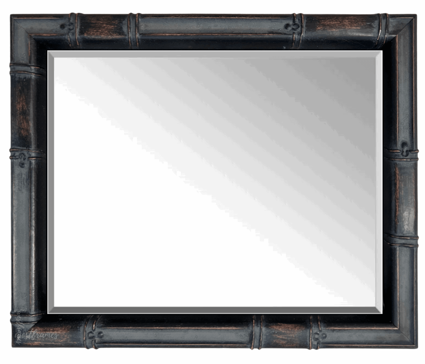 Modern Bamboo Aged Black Brown Patina Finish Wood Framed Wall Mirror - West Frames