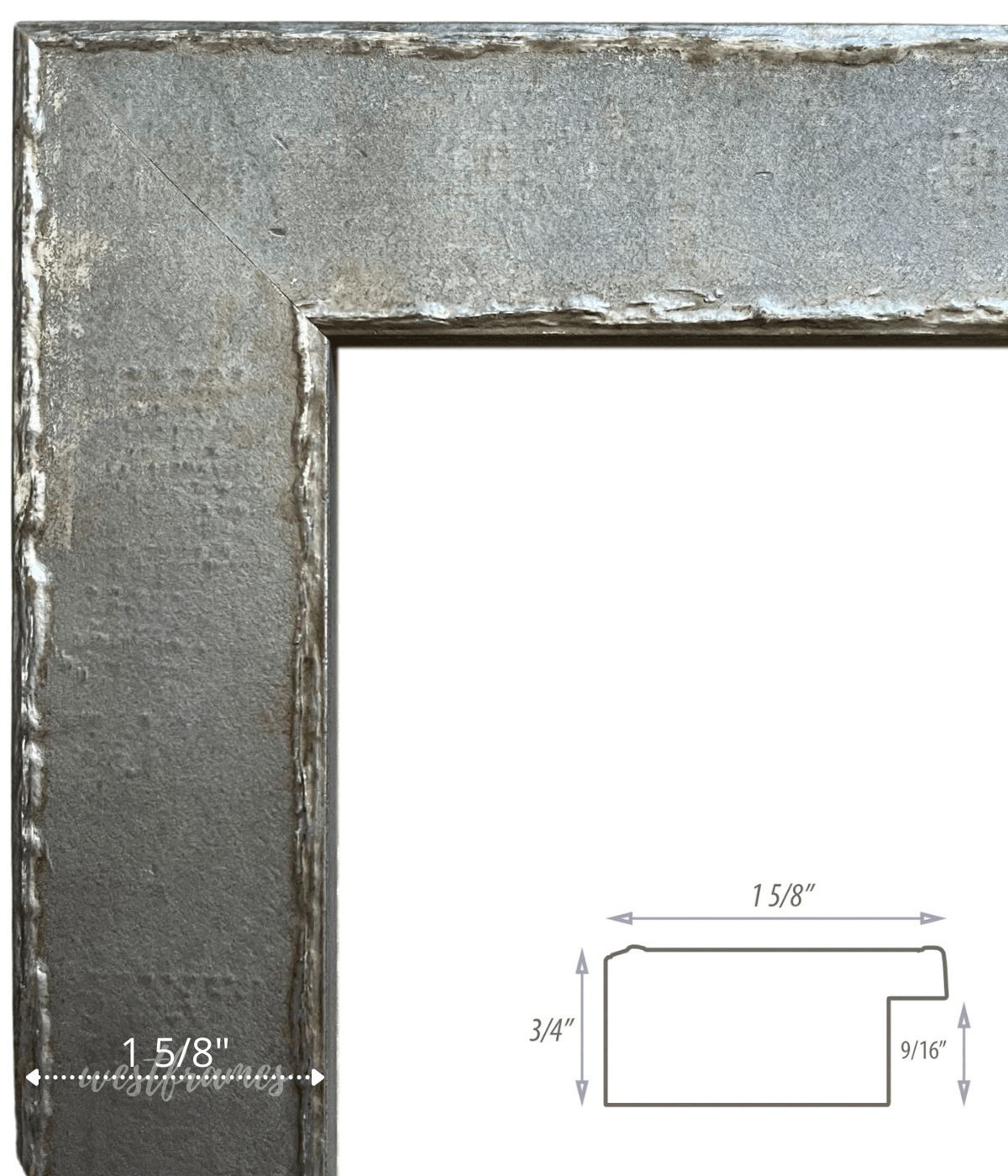 Neo Urban Industrial Distressed Rustic Steel Pewter Silver Wood Picture Frame 1.625" Wide - West Frames