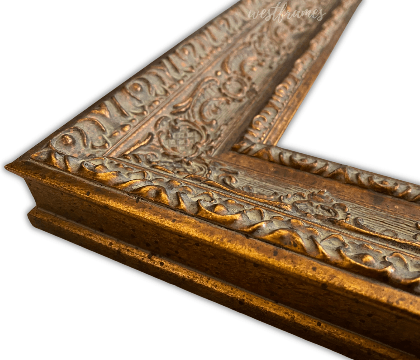 Parisienne Ornate Embossed Wood Picture Frame Antique Gold Patina Finish 3" Wide - West Frames