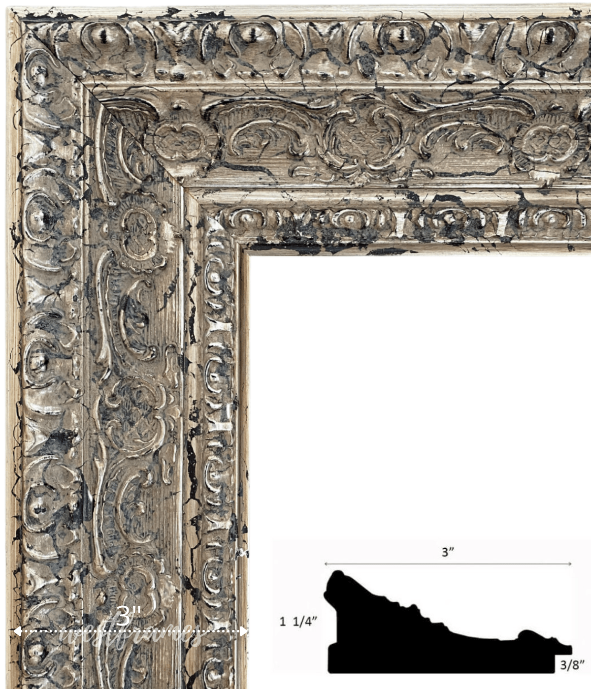 Parisienne Ornate Embossed Wood Picture Frame Antique Silver Gold Patina Finish 3" Wide - West Frames