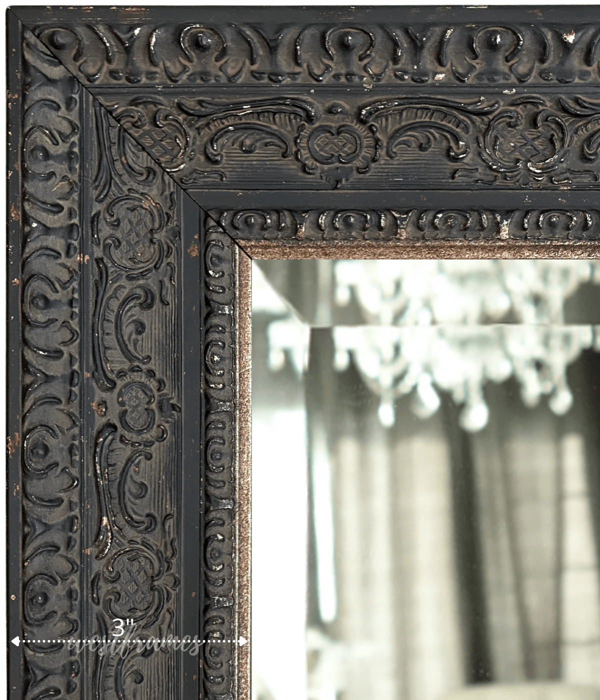 Parisienne Ornate Wood Framed Wall Mirror Antique Black Patina Finish - West Frames