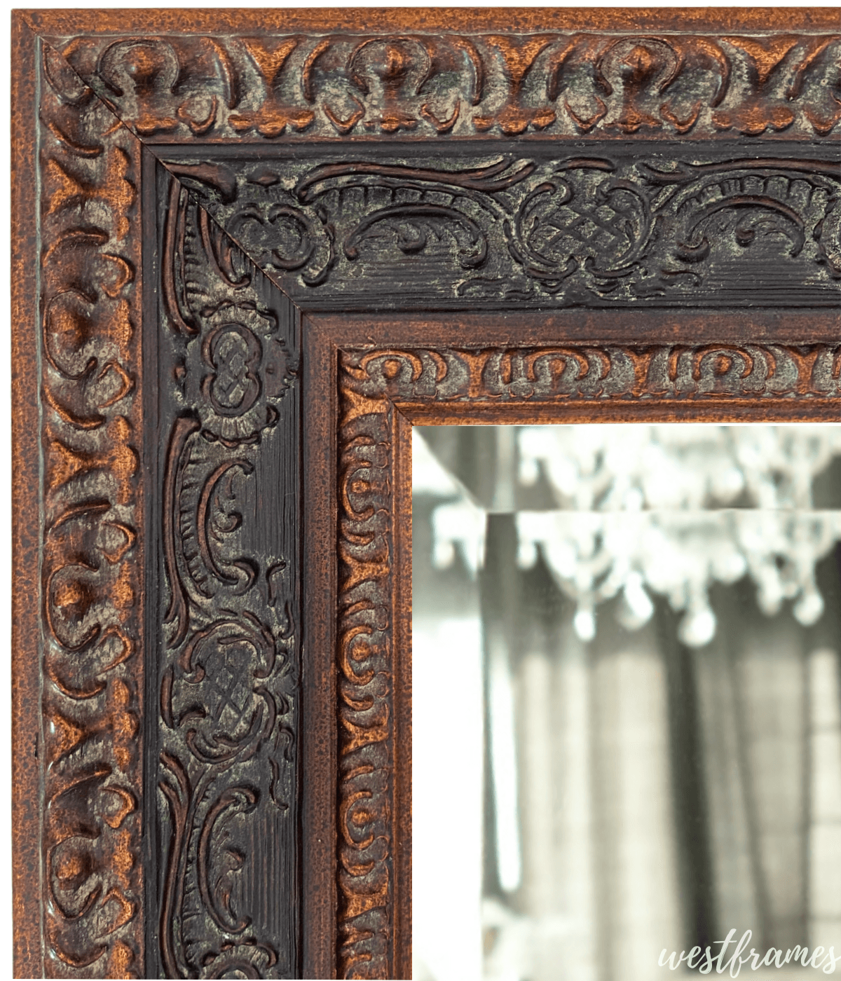 Parisienne Ornate Wood Framed Wall Mirror Antique Bronze Black Patina Finish - West Frames