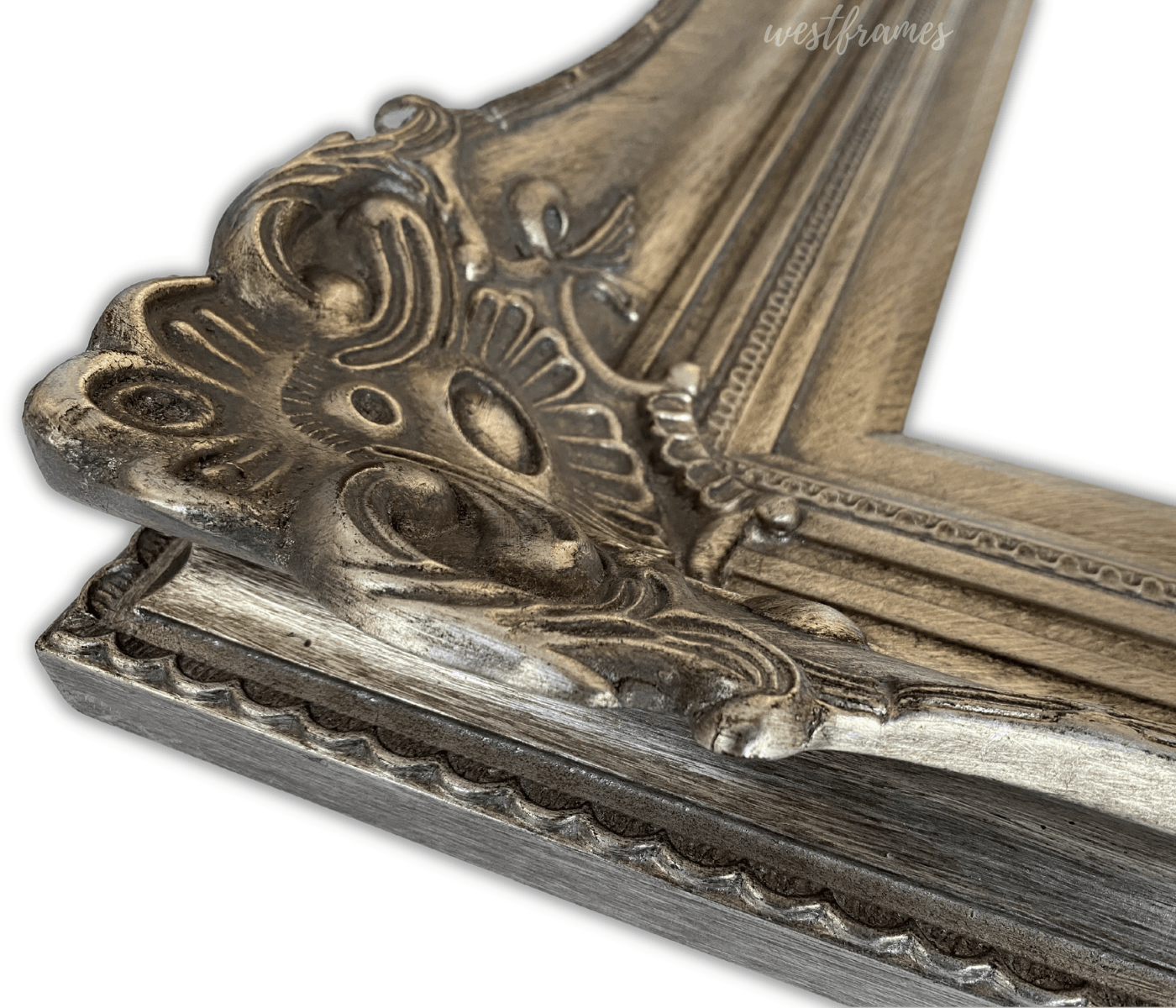 Victoria Ornate Antique Silver Leaf Wood Baroque Picture Frame 5" Wide - West Frames