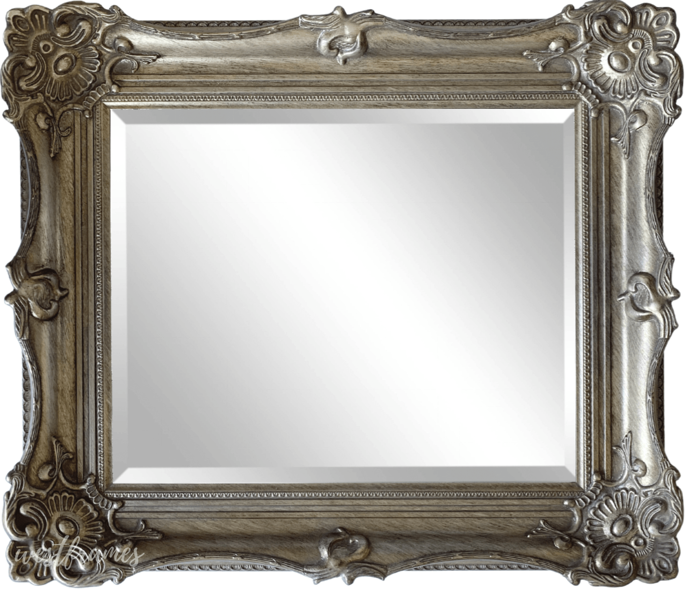 Victoria Ornate Wood Silver Gold Rectangle Baroque Framed Wall Mirror - West Frames
